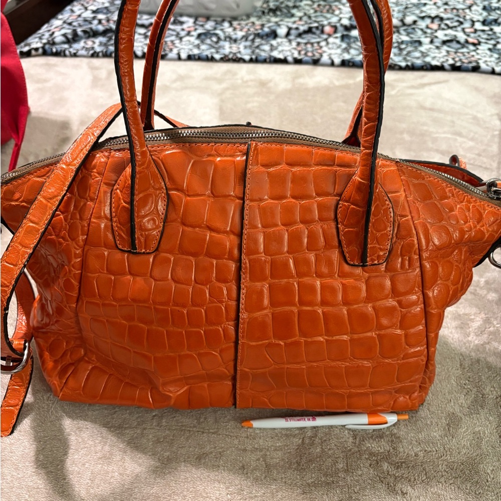 Charles Jourdan Orange Croc-Embossed Satchel